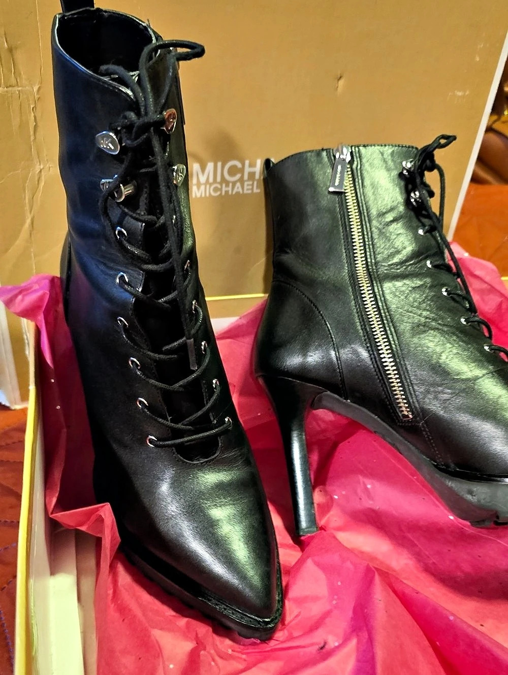 MICHAEL Kors Black Lace-Up Heeled Boots Like New